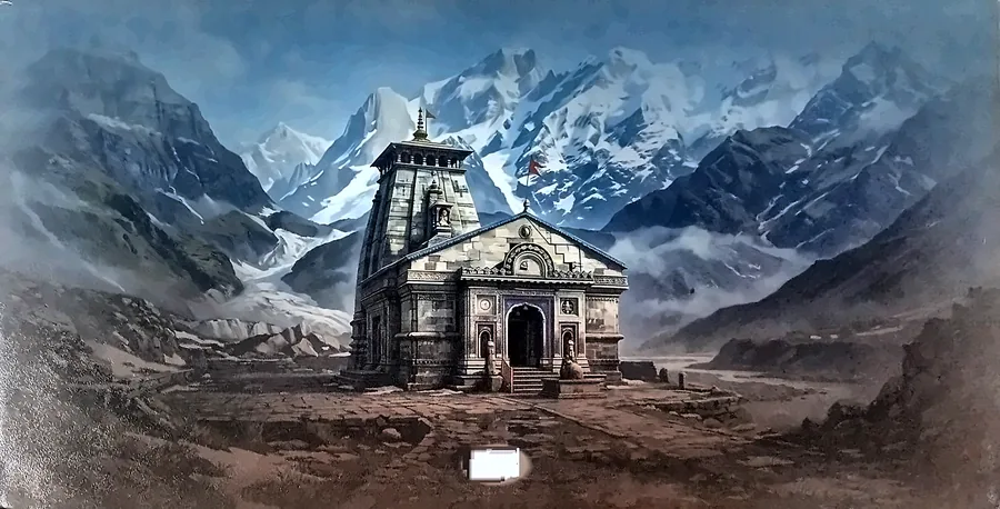 Blue Kedarnath temple Hindu wedding card